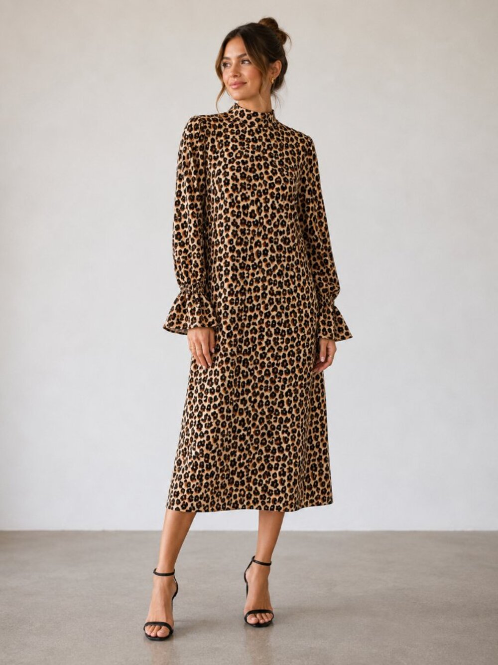 Vivetta Cheetah Long sleeve Mock Neck Midi Dress Size Small